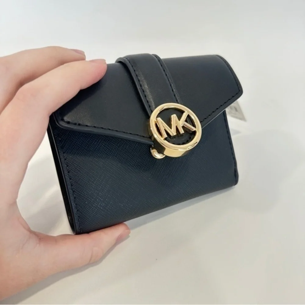 Michael Kors Carmen Medium Flap Bifold Wallet in Black